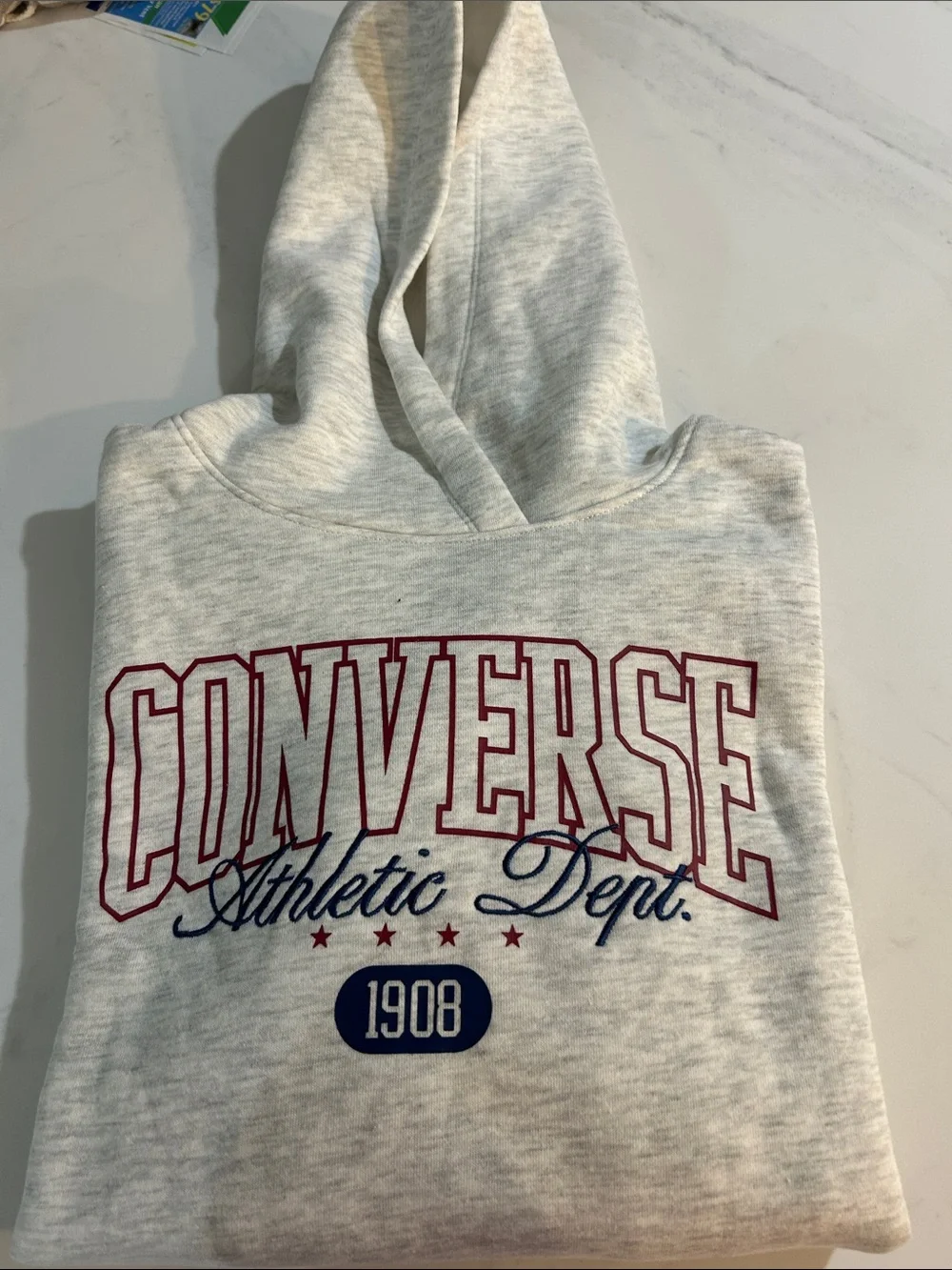 Converse Kids Cream Hoodie with Red and Navy Athletic Logo